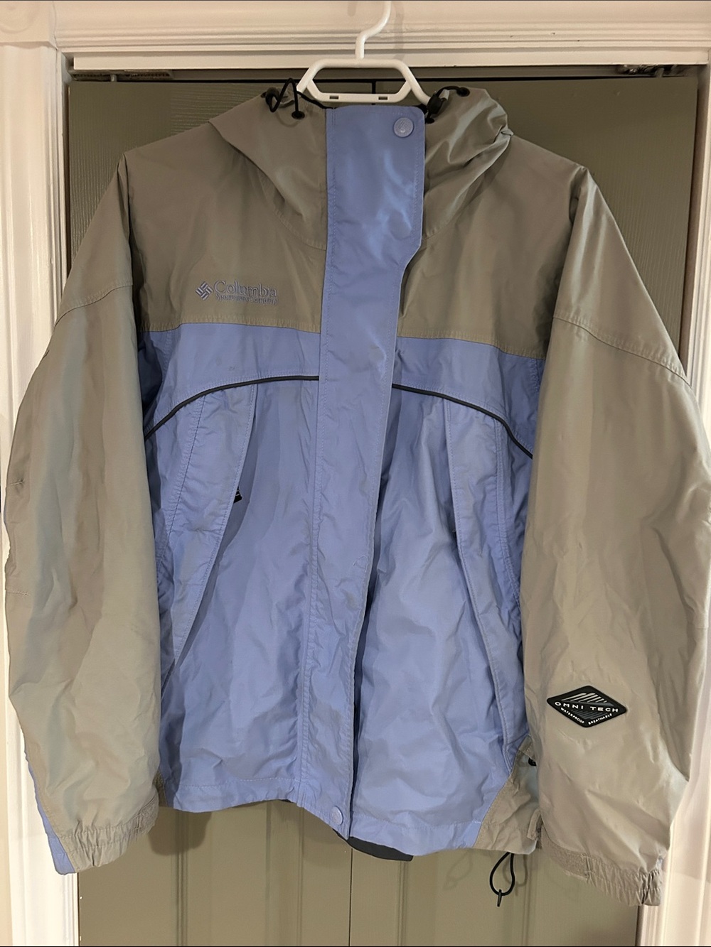 Columbia Light Blue & Taupe Waterproof Hooded Jacket